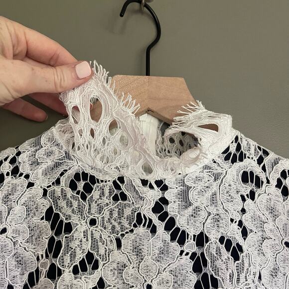 Sandro Mya Balloon Sleeved Floral Lace Mini Dress Black White Sz Small Cocktail‎ - Picture 6 of 16